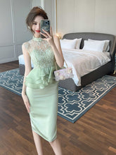 Sleeveless Halter Neck Ruffled Peplum Dress S / LightGreen